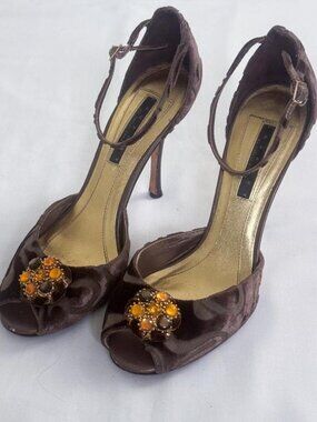 Y2k glam burnout velvet pumps with rhinestone detail